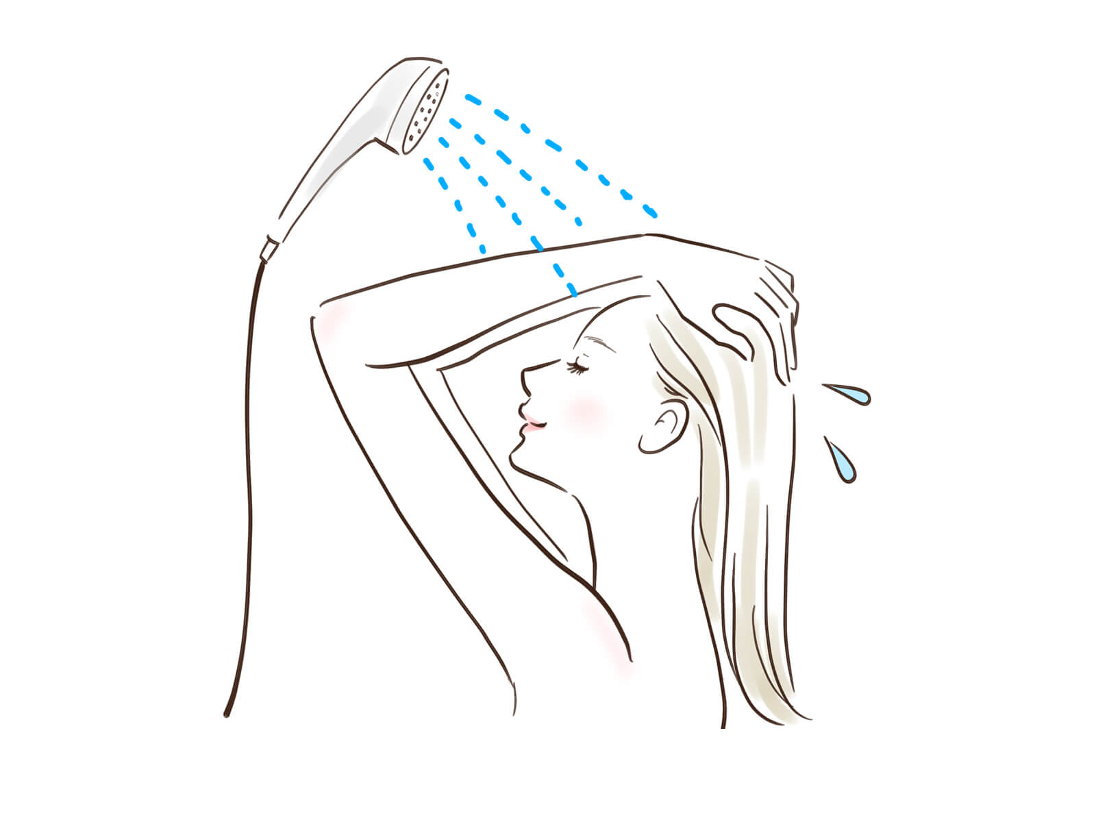 シャワーで髪を洗っている女性のイラスト